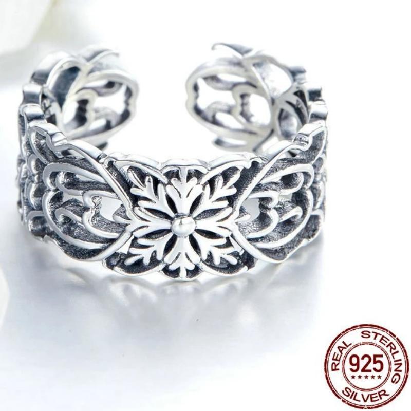 Silber offene Lotusblumenring bamoer Official Store