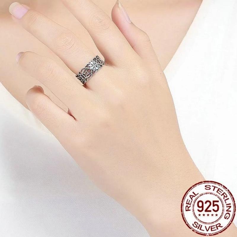 Silber offene Lotusblumenring bamoer Official Store