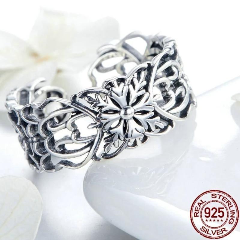 Silber offene Lotusblumenring bamoer Official Store