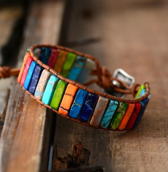 Leder Regenbogen Chakra Armband - handgefertigt YGLINE Official Store