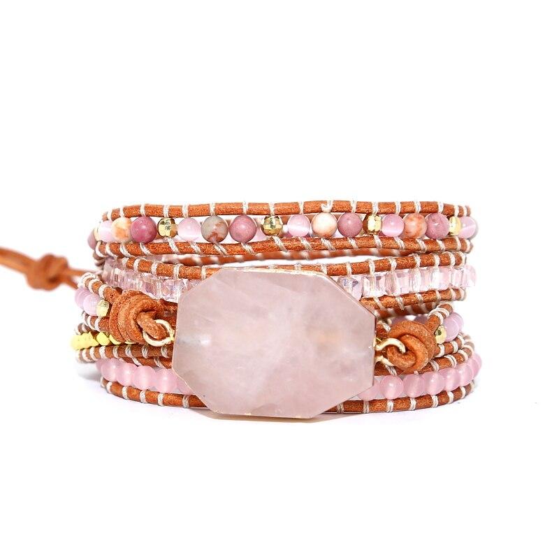 Naturstein Quarz Wickel Armband  Rosa FERVENT Official Store