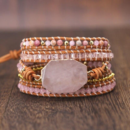 Naturstein Quarz Wickel Armband  Rosa FERVENT Official Store